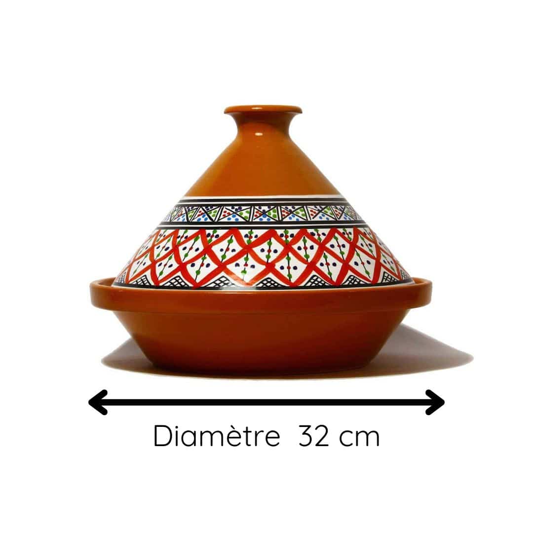 Tajine en céramique – Motif Papillon (Rouge, Bleu, Turquoise) (32 cm)