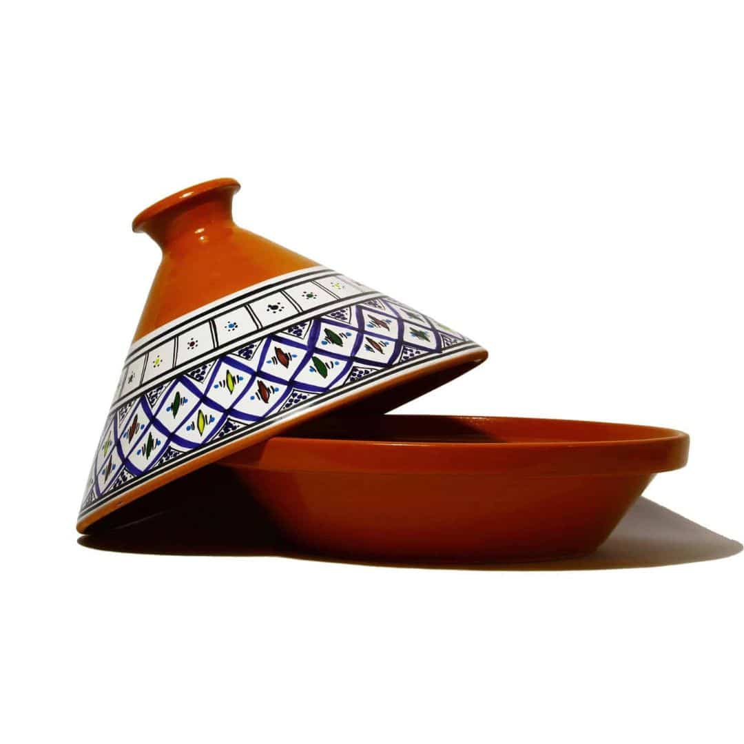 Tajine en céramique – Motif Papillon (Rouge, Bleu, Turquoise) (32 cm)