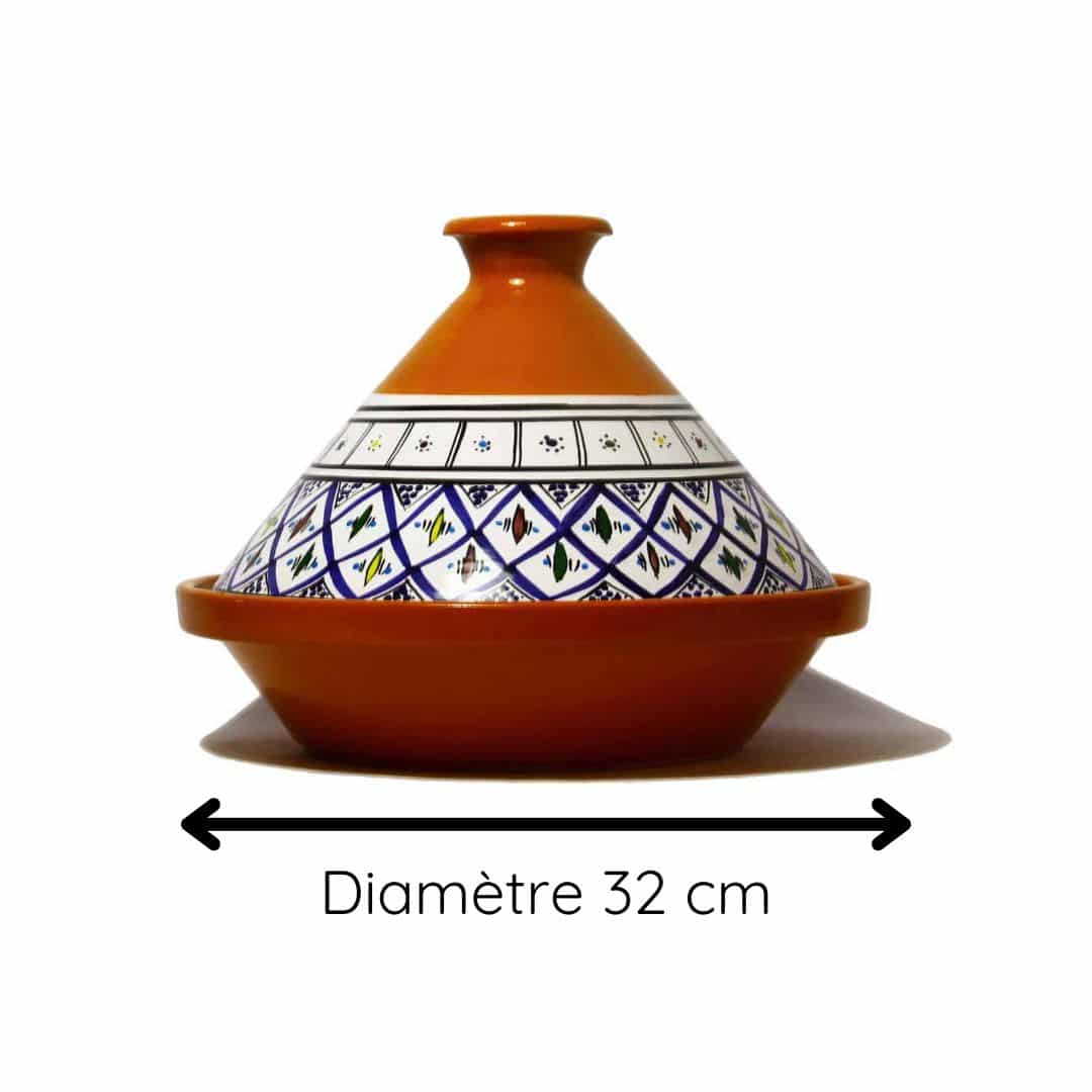 Tajine en céramique – Motif Papillon (Rouge, Bleu, Turquoise) (32 cm)