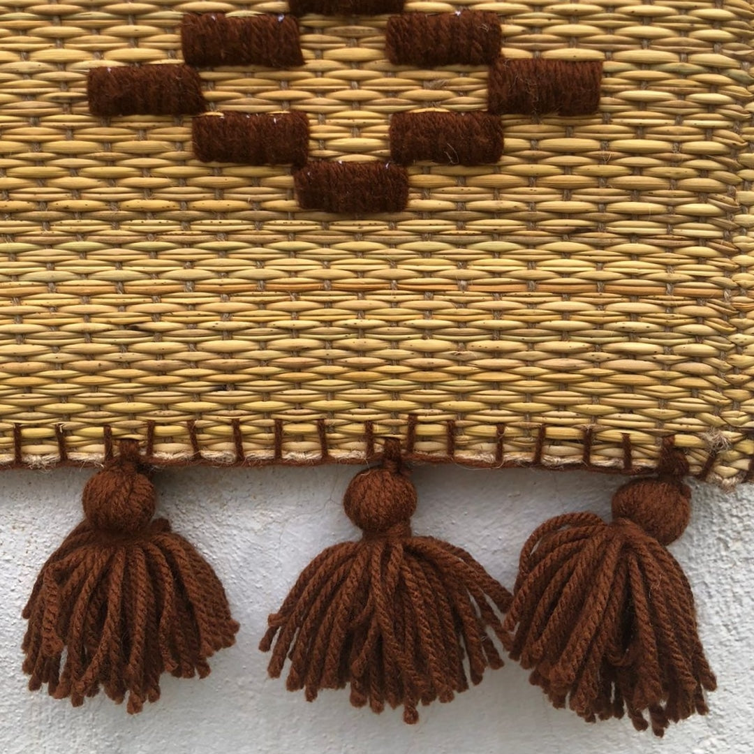Tapis revisités en fibre végétale (nattes) , brodée à la main en laine 120cm*60cm