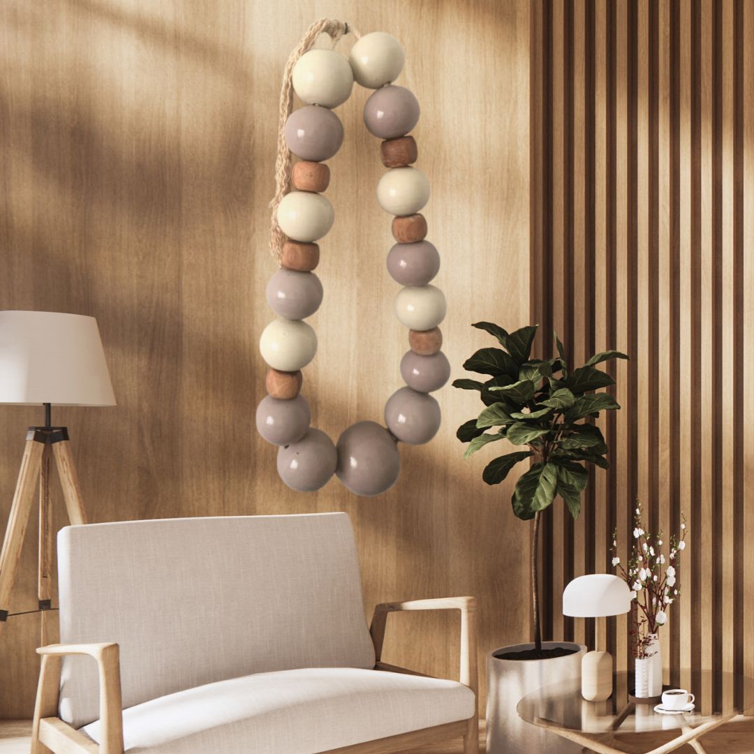 Chapelet mural en céramique & bois – Déco artisanale
