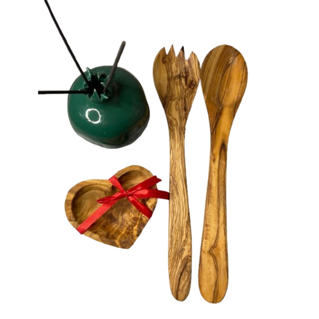 Pack "Ramadan" couverts en bois d’olivier & grenade en céramique