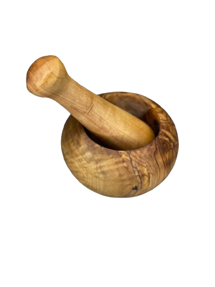 Pack cuisine en bois d’olivier avec planche, pilon et ravier
