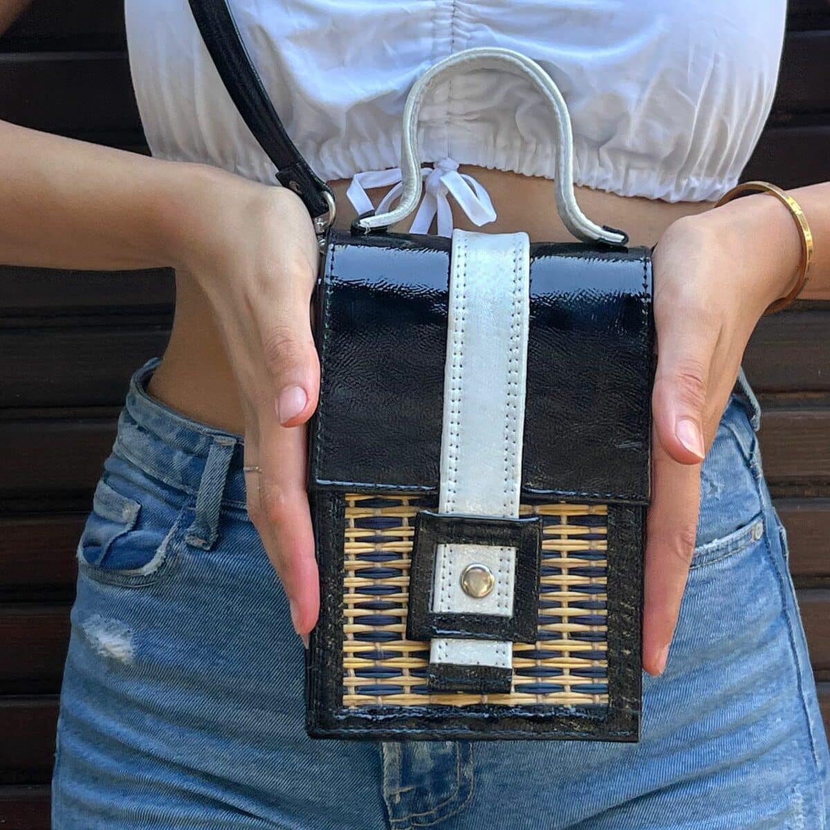 Sac à main ARA BAG en fibre végétale et cuir véritable